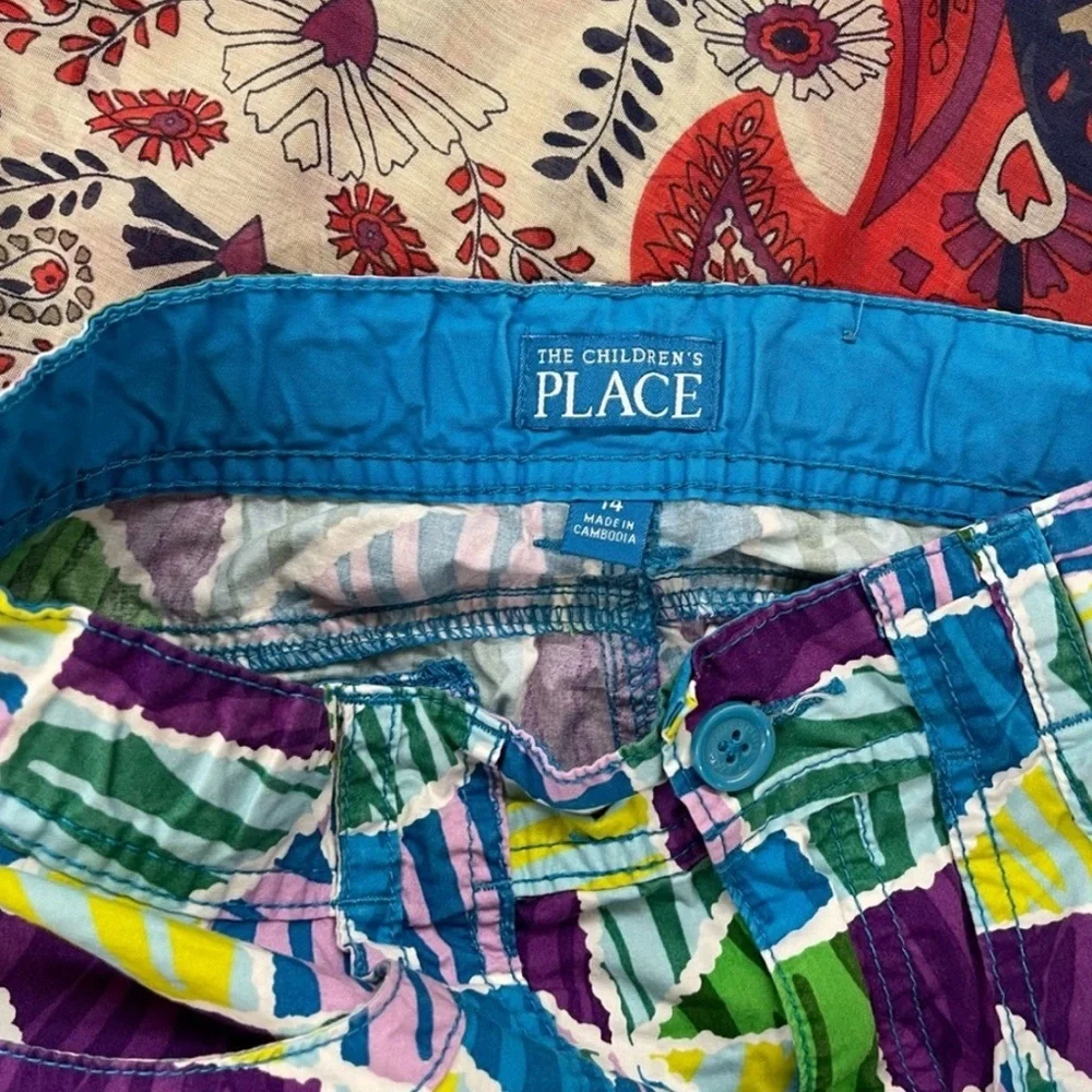Two Pair The Children’s Place Adjustable Waist Cuffed Shorts Pink & Blue Size 14